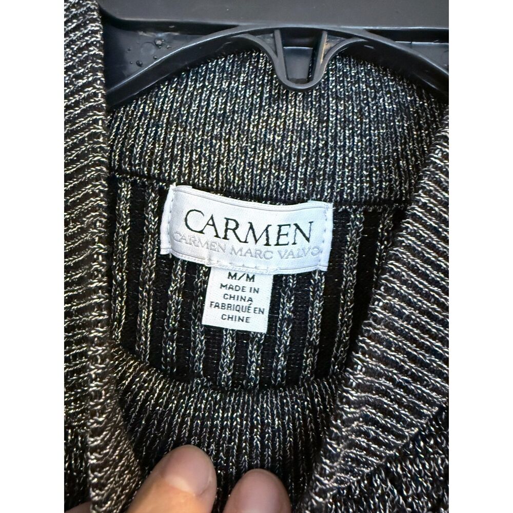 Carmen Marc Valvo Metallic Ribbed Mock Neck Top – Gunmetal Silver – Size M - Picture 4 of 5